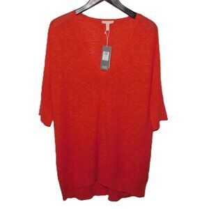 Eileen Fisher Deep V-Neck Top NWT Size Large Organic Linen & Cotton